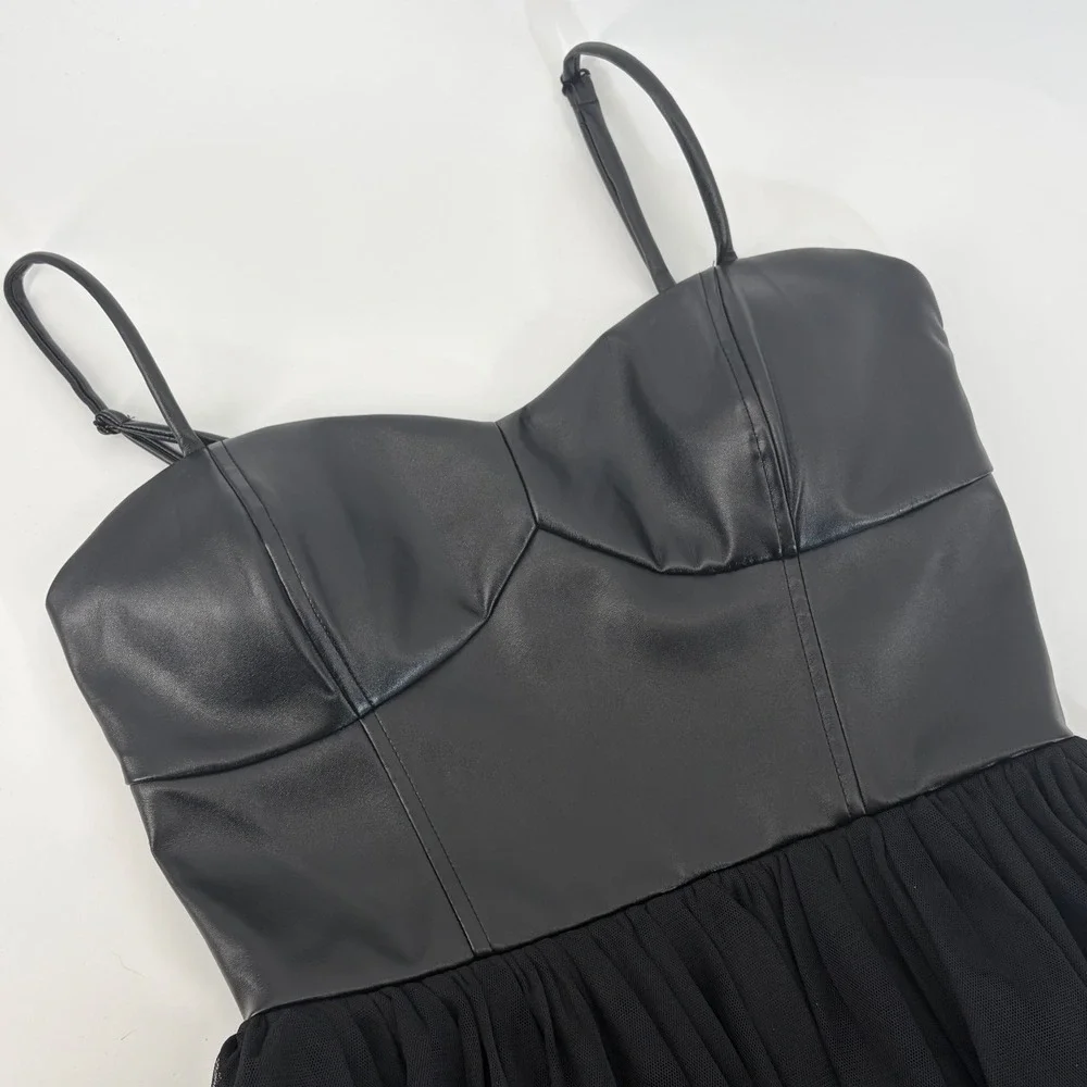 Speechless Womens Black Faux Leather Tulle Mini Dress Size 5 Bustier Fit & Flare